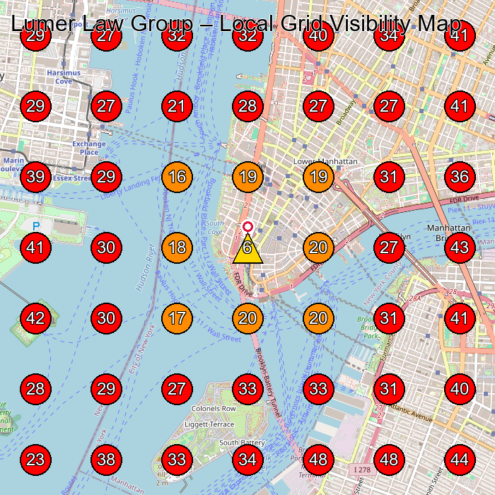 Lumer Law Group GeoGrid visibility map for Law Firm in New York